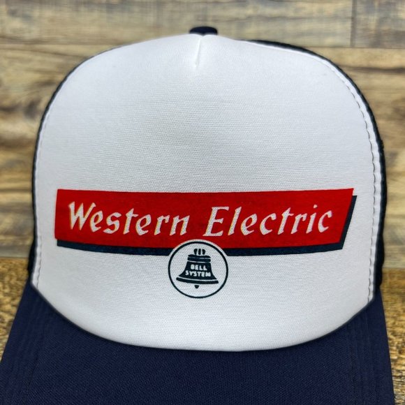 Western Electric Mens Trucker Hat Navy Snapback 1953 Vintage Logo Baseball Cap - Picture 3 of 8